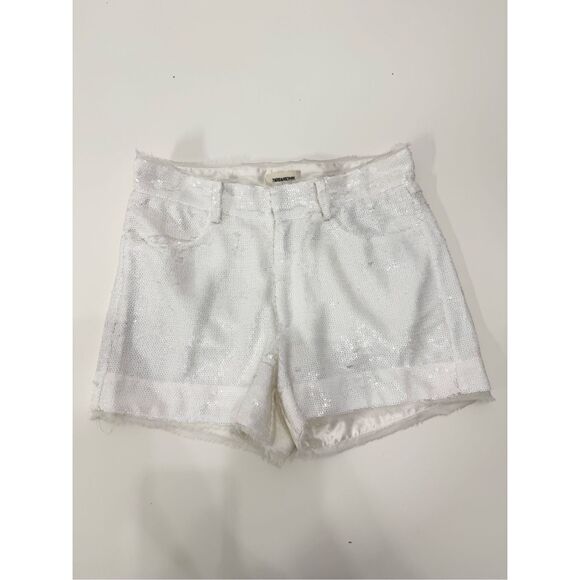 Zadig & Voltaire Womens White Storm Sequin Silk Shorts Size 34 - Picture 1 of 4
